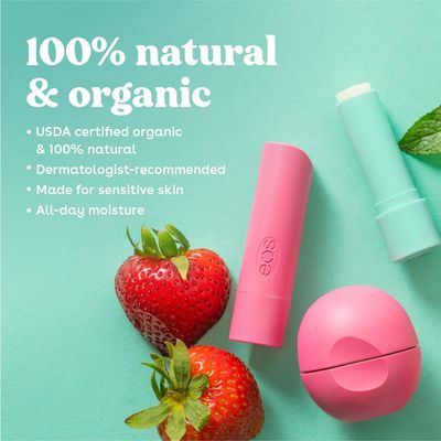 eos 100 Natural &amp; Organic Lip Balm Sticks - Vanilla Bean, All Natural Lip Balm, All-Day Moisture, Dermatologist Recommended, 0.14 oz, 2-Pack