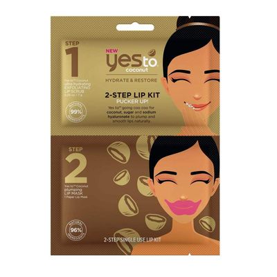 Yes To Coconut 2-Step Single Use Lip Kit Pucker Up Lip Scrub &amp; Mask - Exfoliates, Hydrates &amp; Scrubs Lips For A Perfect Pout