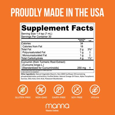 Manna Vitamins Evolved Liposomal Liquid Curcumin for Advanced Absorption Best Turmeric Supplement for Daily Joint &amp; Immune Health Support - Vegan, Non-GMO, 95 Curcuminoids