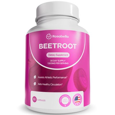 Rosabella Organic Beet Root Capsules - 1300mg Beetroot Powder for Natural Energy &amp; Endurance Support, Non-GMO, Lab-Tested Beet Supplement - 60 Capsules, 30-Day Supply