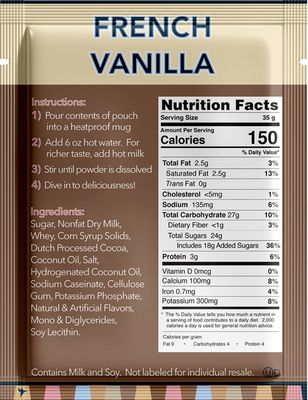 Double Donut French Vanilla Hot Chocolate Mix Packets, Flavored French Vanilla Hot Cocoa Mix, 18 Count