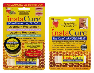 InstaCure Original Nose Balm Fast Relief for Cracked, Dry &amp; Sore Noses, Ultra-Moisturizing Lip Repair Duo, Calming Lavender &amp; Vanilla Overnight Lip Mask, Cooling Sweet Vanilla Mint Daytime Lip Balm