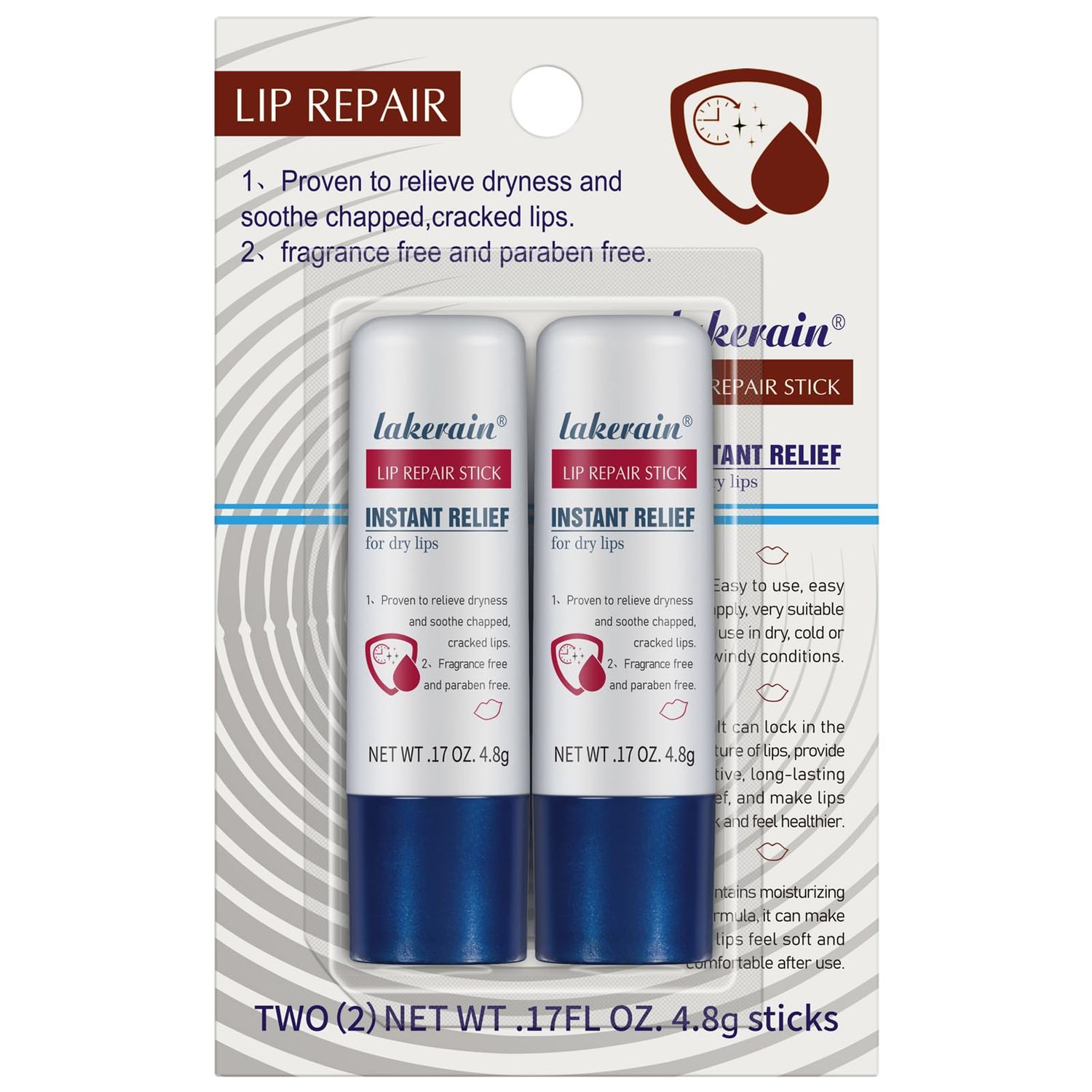 NICEFACE 2Pcs Natural Lip Repair Stick - Moisturizing Glossy Lip Balm Sticks and Lip Sleeping Mask, All-Day Hydrating Lip Protectant - Soothe Dry Chapped Lips Lip Care (Stick)