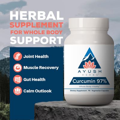 Ayush Herbs Curcumin 97 - Curcumin Supplements, Premium Turmeric Root Supplement, Curcuminoids for Women & Men, Adults, Premium Joint Support, Strength & Vitality - 90 Vegetarian Capsules (1 Count)