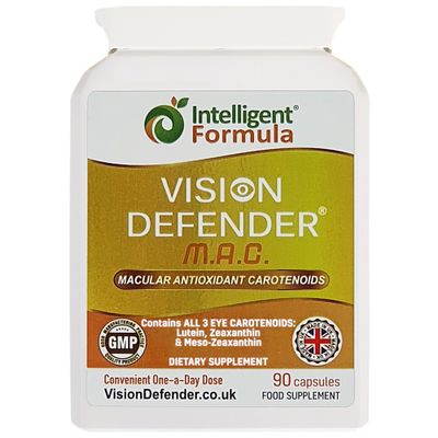 Vision Defender MAC Eye Supplement: Lutein, Zeaxanthin &amp; Meso-Zeaxanthin Triple Antioxidant Carotenoids for Eye Health and Eyesight (90 Capsules/One Capsule Daily) Made in UK
