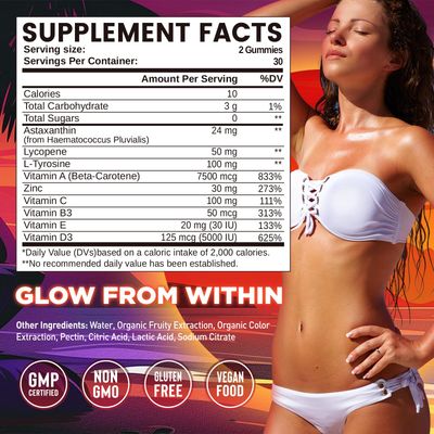 duwhot 9-in-1 Tanning Gummies Sugar Free, Tanning Supplement Gummy for Women &amp; Men, Astaxanthin, Lycopene &amp; Beta Carotene for Tanning Skin, Vegan, Orange Flavor, 60 Counts