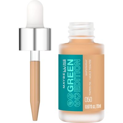 Maybelline Green Edition Superdrop Tinted Oil Base Makeup, Adjustable Natural Coverage Foundation Formulated With Jojoba &amp; Marula Oil, 50, 1 Count