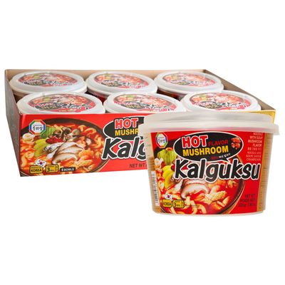 Surasang Spicy Mushroom Kalguksu, Korean Knife Cut Noodle with Mushroom, Spicy and Invigorating, 7.86 Ounce, Pack of 6