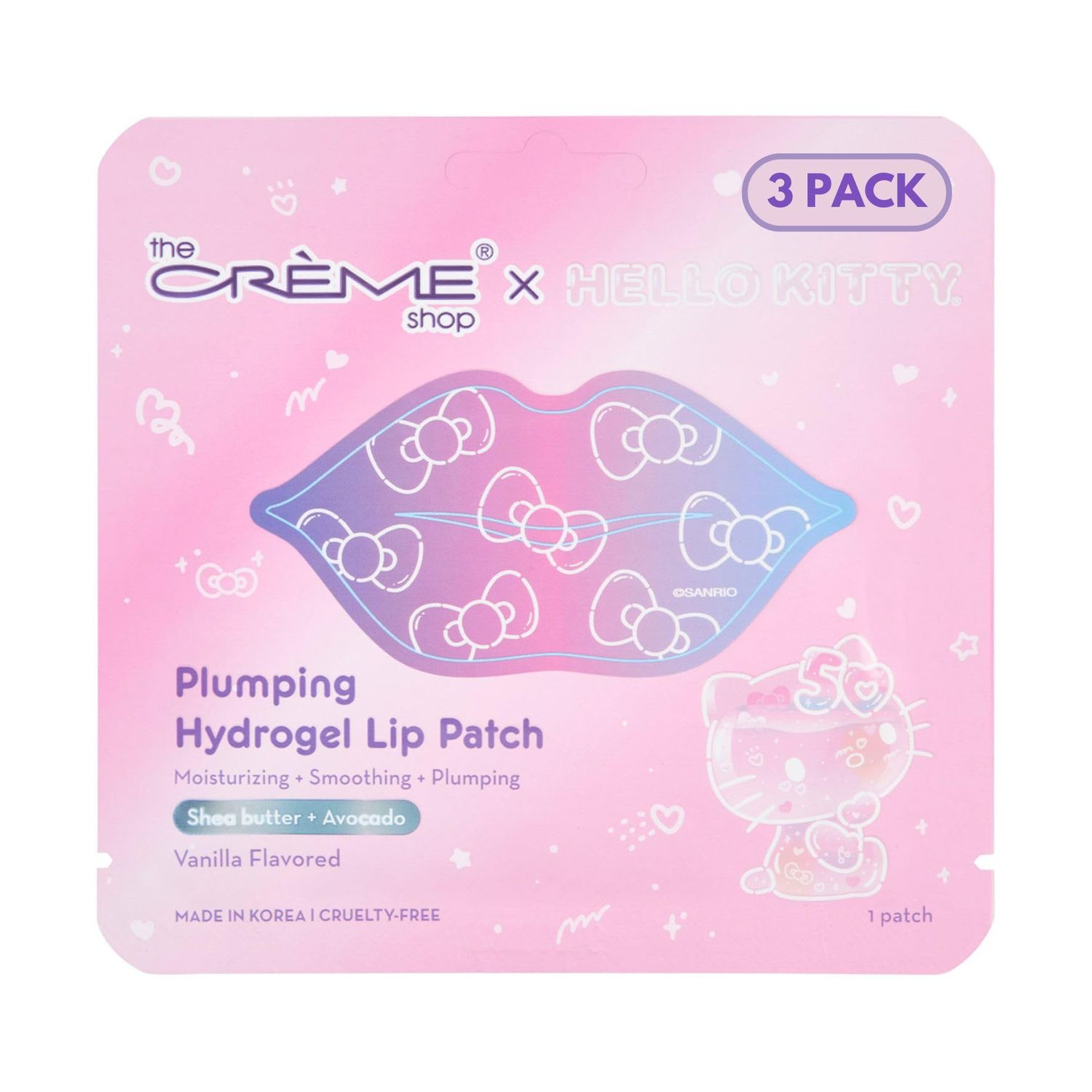 The Crme Shop x Hello Kitty Plumping Hydrogel Lip Patch, Lip Masks for Dry Lips, Hydrating Lip Plumper Mask, Nourishing Lip Care - 50th Year Anniversary Limited Edition (Pack of 3)