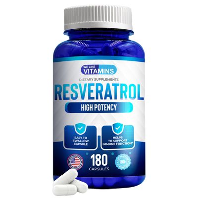 We Like Vitamins Resveratrol 1000mg per Serving - 180 Easy to Swallow Veggie Capsules - Natural Resveratrol Supplement 1000mg - Antioxidant Supplement Helps Support Anti-Aging and Immune System