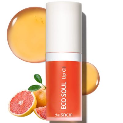 THESAEM Eco Soul Lip Oil 03 Grapefruit - Plumping &amp; Hydrating Lip Oil to Nourish &amp; Moisturize Lips - Grapefruit Extract &amp; Jojoba Oil - Lips Soft &amp; Glossy for Dry Lips, 0.21 fl.oz.