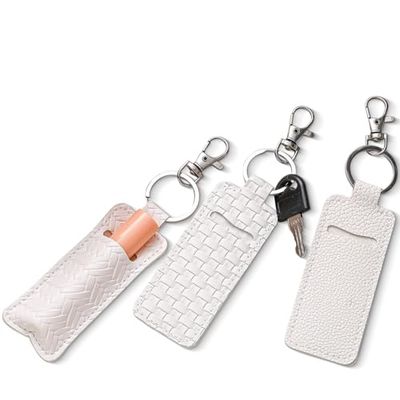 Cosblank 3 Pcs Lipstick Holder Keychain PU Leather Lip Balm Holder Potable Lipstick Keychain Case Organizer for Women Christmas Travel Holiday Gift