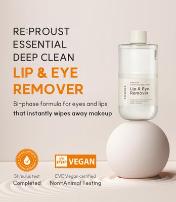 FRUDIA WELCOS Re:proust Essential Deep Clean Lip & Eye Remover | Bi Phase Vegan Lip & Eye Makeup Remover | Mascara Lipstick Remover | Korean Makeup Remover | Organic Gentle Makeup Remover 10.14 fl oz