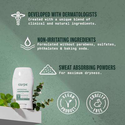 Carpe Underarm Antiperspirant and Deodorant, Clinical strength antiperspirant with all-natural eucalyptus scent, Combat excessive sweating and stay fresh. Great for hyperhidrosis (Pack of 3)