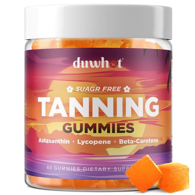 duwhot 9-in-1 Tanning Gummies Sugar Free, Tanning Supplement Gummy for Women &amp; Men, Astaxanthin, Lycopene &amp; Beta Carotene for Tanning Skin, Vegan, Orange Flavor, 60 Counts