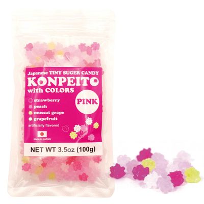 Japanese Tiny Suger Candy KONPEITO with COLORS PINK artificially flavored (strawberry, peach, muscat grape, grapefruit) 3.5oz(100g) Made in JAPAN
