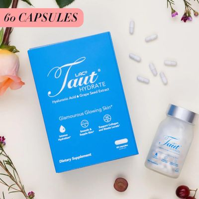 Taut Hydrate Hyaluronic Acid Supplement - 120mg Vegan Capsules with Grape Seed Extract - Deep Skin Hydration, Smooth Wrinkles & Glow Support - Collagen & Anti-Aging Supplement for Women & Men- 60 Caps
