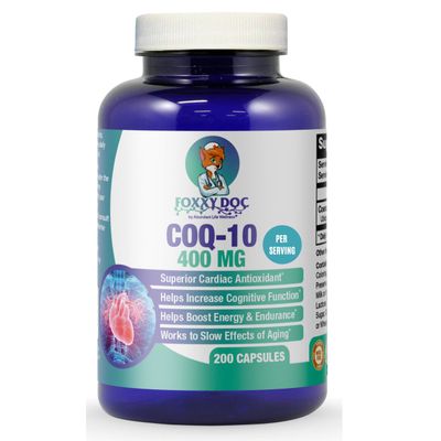 Dr. Valerie Nelson CoQ10 - Co-Enzyme Q10-400 mg per 2 Caps Serving - 200 Veg. Caps - Excellent Price - Non-GMO - 100 Day Supply Heart &amp; Brain &amp; Cell Supplement by Foxxy Doc