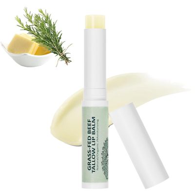 Beef Tallow Lip Balm, Tallow Lip Balm, Beef Tallow for Skin, Beef Tallow Chapstick Natural Unscented Grass Fed Finished Tallow Balm Moisturizer for All Purpose Skincare