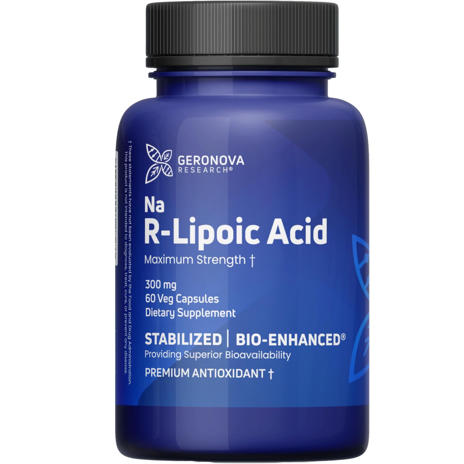 Geronova Research Bio-Enhanced R-Lipoic Acid, 300 mg Capsules - 2 Month Supply - Stabilized R Alpha Lipoic Acid with Enhanced Absorption - R Lipoic Acid Supplement - 60 Count