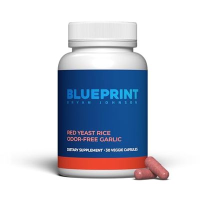 Blueprint Bryan Johnson Red Yeast Rice and Odor Free Garlic Supplement - Herbal Dietary Supplement for Women and Men - Vegan - (30 Servings)