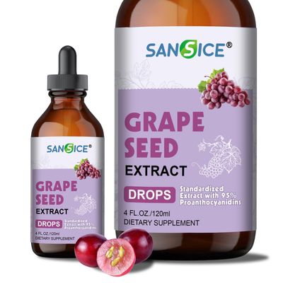 Grape Seed Liquid Drops, Organic Grape Seed Extract Supplement Standardized to 95 Polyphenols, High Absorption Vitis Vinifera Seed Tincture with Vitamin C &amp; E, Alcohol Free, Non-GMO (4 FL OZ)
