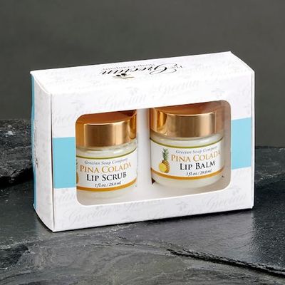 Grecian Ultimate Lip Care Gift Set Pina Colada Flavor - All-Natural Handmade Lip Scrub Exfoliator &amp; Lip Balm for Dark Lips, 4 Flavors, Lip Lightening &amp; Hydration, Soft and Plump 2oz