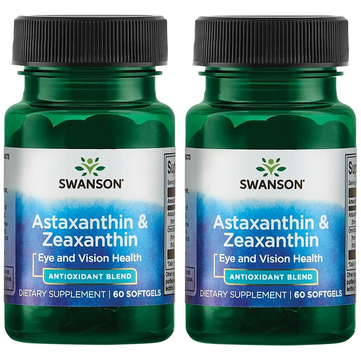 Swanson Astaxanthin &amp; Zeaxanthin Eye Vision Brain Skin Health Antioxidant Support Supplement (Astaxanthin 4 mg &amp; OmniXan Zeaxanthin 4 mg) 60 Softgels Sgels (2 Pack)