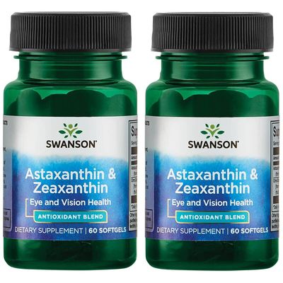 Swanson Astaxanthin &amp; Zeaxanthin Eye Vision Brain Skin Health Antioxidant Support Supplement (Astaxanthin 4 mg &amp; OmniXan Zeaxanthin 4 mg) 60 Softgels Sgels (2 Pack)