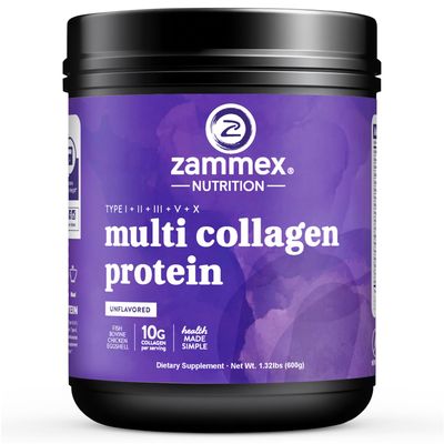 Zammex Multi Collagen Peptides, 5 Types of Hydrolyzed Collagen Unflavored Protein Powder, 60 Serving, Premium Grass-Fed Beef, Chicken, Wild Fish, Eggshell, Keto &amp; Paleo Friendly, Easy Mix