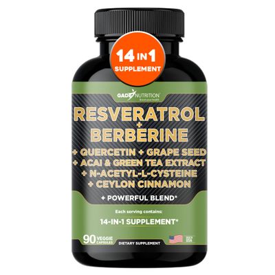 Gade Nutrition Resveratrol Berberine Quercetin Grape Seed Extract Green Tea Extract N-Acetyl Cysteine - 14 in 1 Complex Supplement for Women &amp; Men with Potent Antioxidants - Made in USA