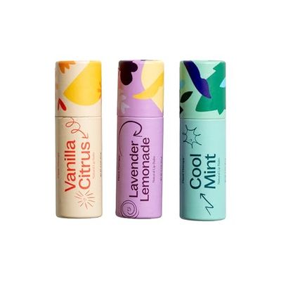 Plant Therapy Love Your Lips Lip Balm Trio Set 0.9 oz Simple, Natural Ingredients &amp; Packaged in Eco-Friendly Recyclable Cardboard, Refreshing Flavors: Lavender Lemonade, Vanilla Citrus, Cool Mint