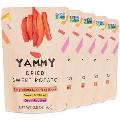 Yammy Dried Sweet Potato Sticks (Pack of 5), 1 Ingredient Superfood Snack, Healthy, 3g Protein, Asian Korean Chinese Japanese Food, Individually Wrapped Snacks For Humans, People, Gluten Free, Vegan