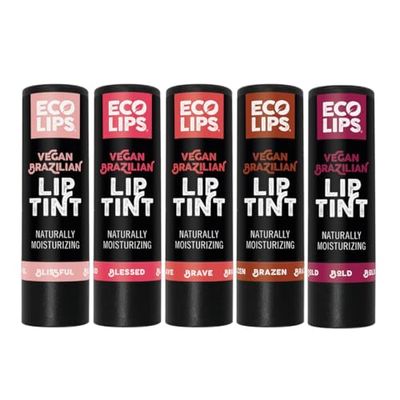 Eco Lips Vegan Cruelty-Free Brazilian Lip Tint Variety Pack - 100 Natural Lip Balm (Blessed, Blissful, Brave, Brazen, Bold) (5 Pack) | Made in USA