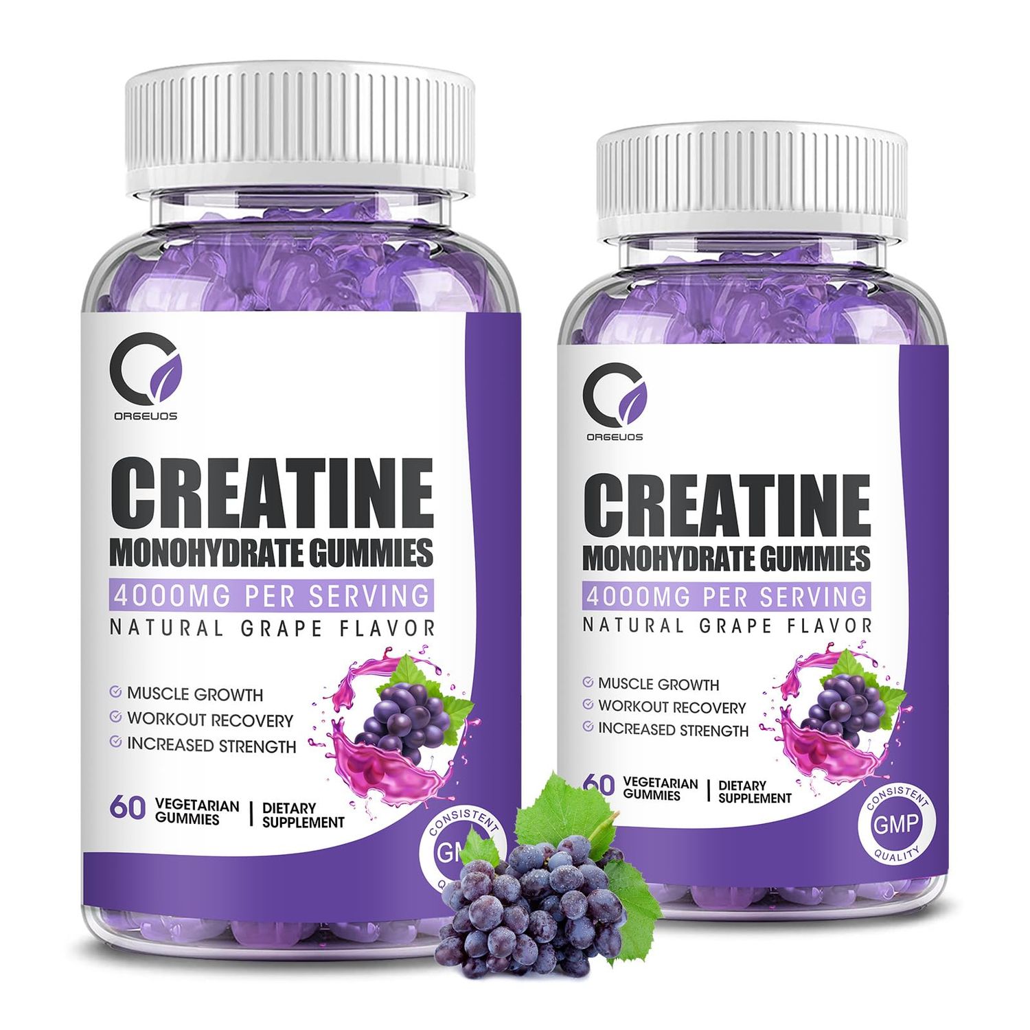 Creatine Monohydrate Gummies Muscle Strength for Men&amp;Women, Energy Boost Pre Work Supplement - Grape Flavor