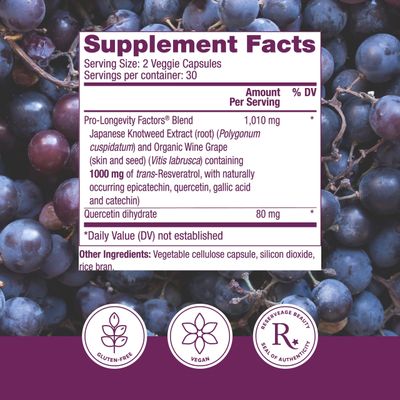 Reserveage Beauty, Resveratrol 1000 mg, Antioxidant Supplement for Heart Health and Immune Support, Supports Healthy Aging and Immune System, Paleo, Keto, 60 Capsules