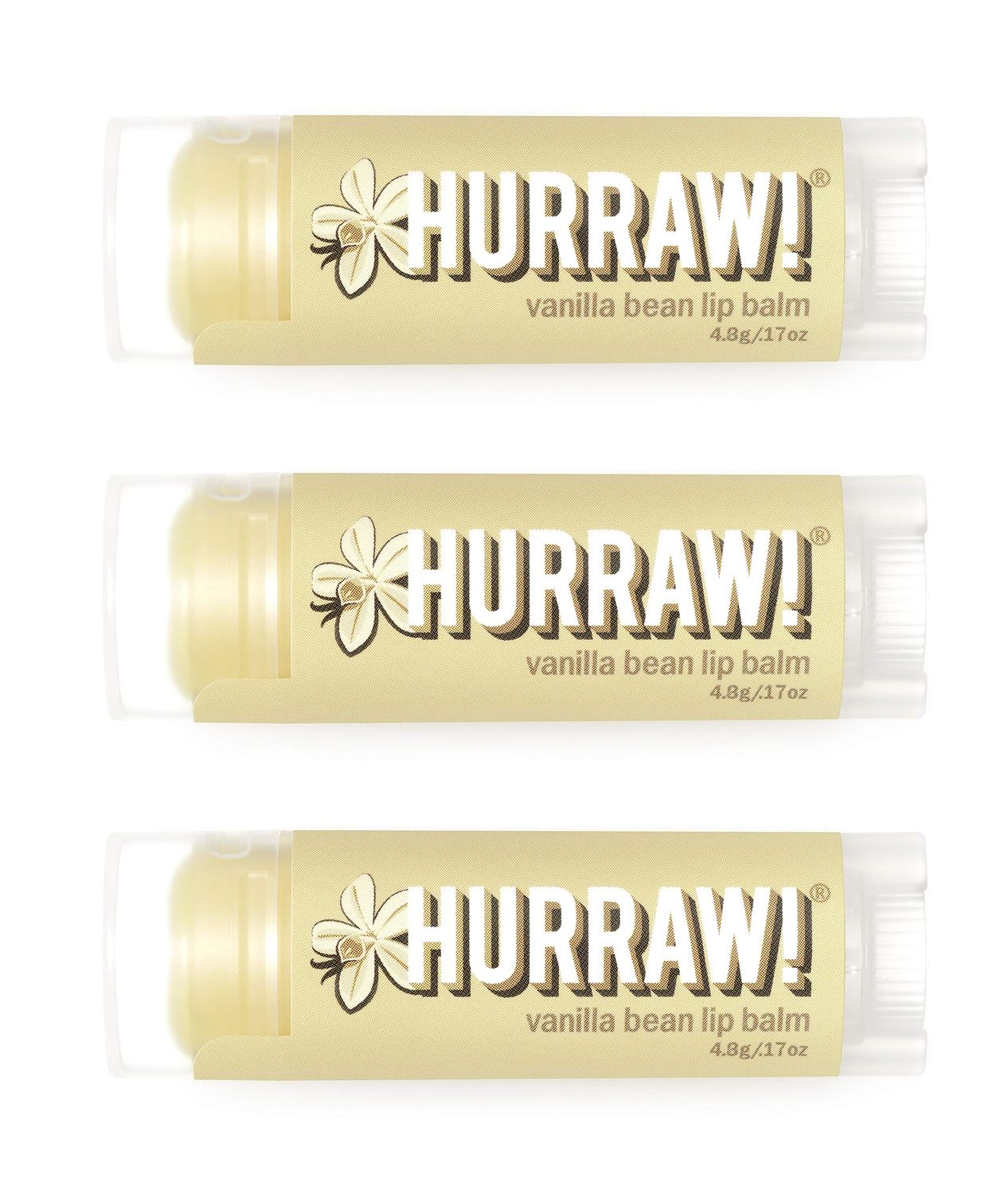 Hurraw! Vanilla Bean Lip Balm, 3 Pack: Organic, Certified Vegan, Cruelty and Gluten Free. Non-GMO, 100 Natural Ingredients. Bee, Shea, Soy and Palm Free. Made in USA