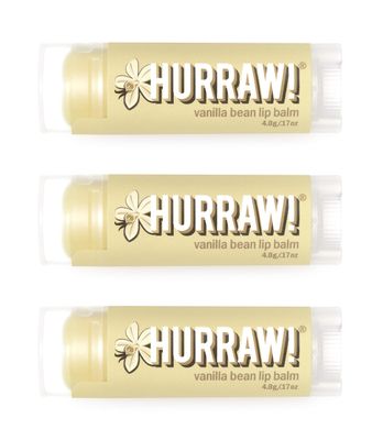 Hurraw! Vanilla Bean Lip Balm, 3 Pack: Organic, Certified Vegan, Cruelty and Gluten Free. Non-GMO, 100 Natural Ingredients. Bee, Shea, Soy and Palm Free. Made in USA
