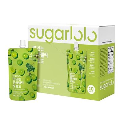Sugarlolo Konjac Sweet Green Grape Jelly Snack - Vegan Jello with Zero Sugar | Only 4 Calories per Pouch | Low Calorie Korean Snacks5.29 Oz (150g) | 10 Pack