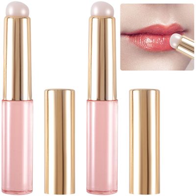 Pndeyo 2pcs Silicone Lip Brush, Portable Round Head Lip Applicator with Cover, Reusable Makeup Brushes Applicator Tool for Lipstick Gloss Balm Mask Eyeshadow Concealer - Pink