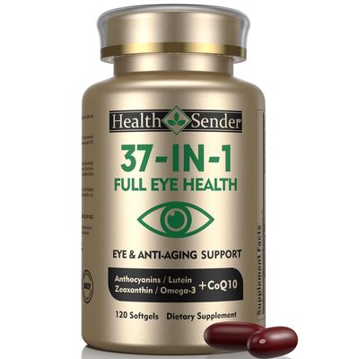 HealthSender Eye Vitamin 37 in 1 Supplement for Man Woman Full Eye Support Inspired by AREDS 2 with Lutein, Zeaxanthin, Bilberry Extract Anthocyanin, Omega-3, Astaxanthin and CoQ10 Anti Aging Softgels