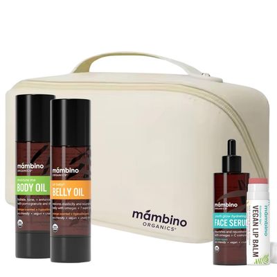 Mambino Organics Bun in the Oven Kit Free Bag - Pregnancy Skin Care Kit with Belly Oil, Belly Lotion, Lip Balm - Organic Skincare Set for Pregnant Women - 5 Piece Set