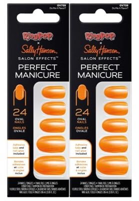 Sally Hansen False Nail Tip Salon Effects Perfect Manicure, Ring Do Me A Flavor?, Press On Nails, Oval Shaped, Non-Damaging Adhesive Tabs, File, and Alcohol Pad Included 24 Ct. Pack of 2