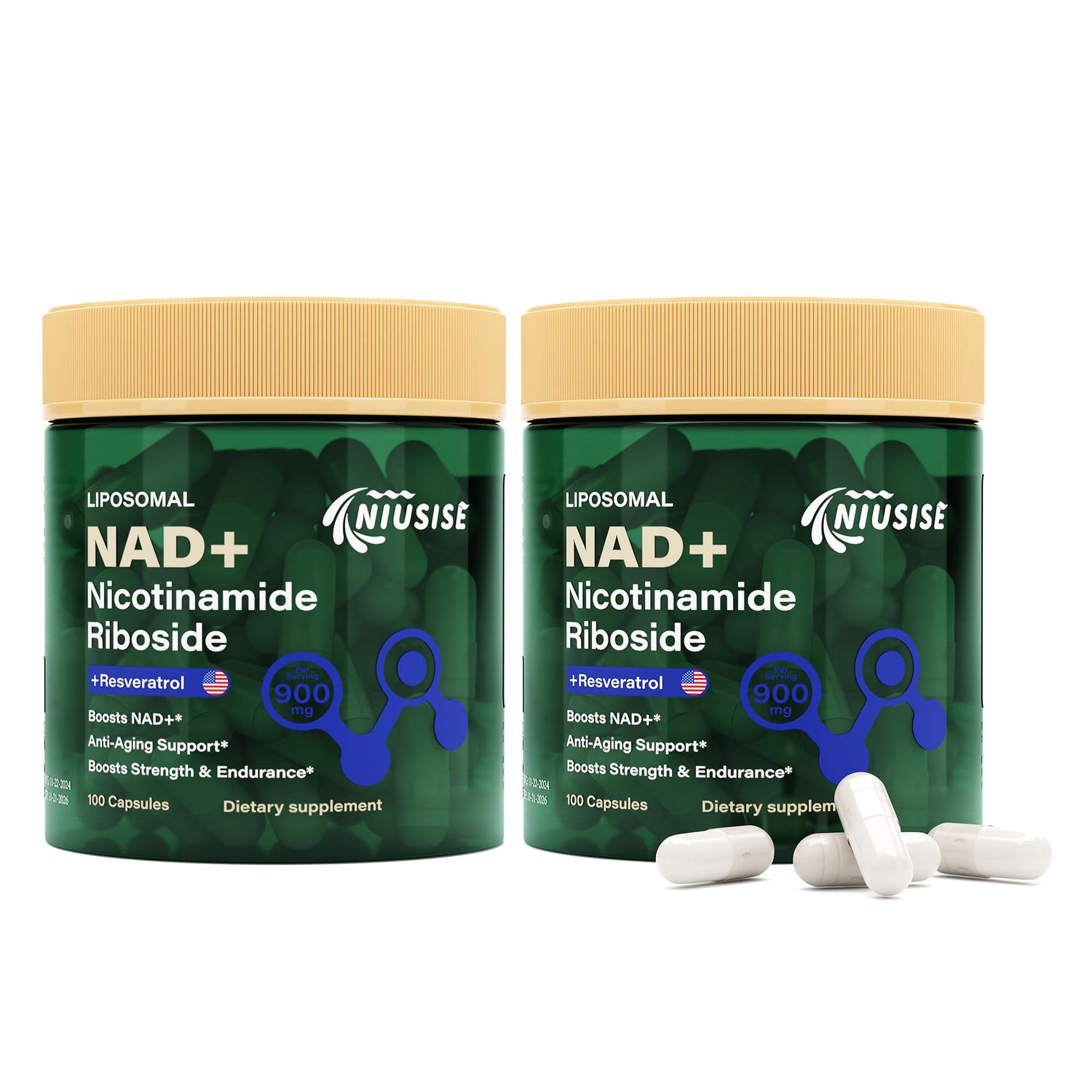 NIUSISE NAD Supplement, NAD Nicotinamide Riboside 900 Mg for Men and Women, Liposomal NAD Supplement with Nicotinamide Riboside, Resveratrol &amp; Quercetin, Energy, Boost NAD, 200 Capsules