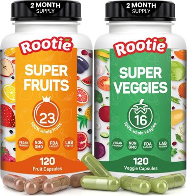 Fruits and Veggies Supplement Powerfull Blend of 39 Whole Fruits and Veggies, Fills Nutritional Gaps, Get Energy, Well-being. USA Made Non-GMO/Vegan/Gluten Free. Packaging May Vary (60 Day Supply)