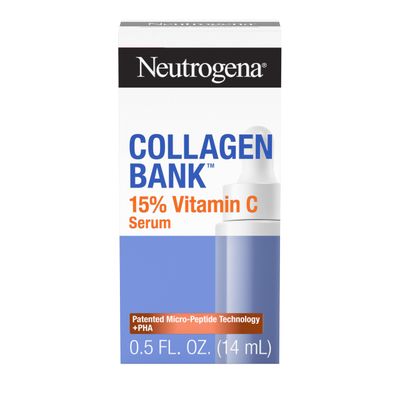 Neutrogena Collagen Bank 15 Vitamin C Face Serum, Vitamin C Serum for Face Helps Build Collagen for Glowing, Plumper Looking Skin, Uneven Skin Tone Treatment, Fragrance Free, 0.5 fl. oz