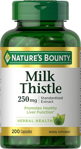 Nature&#39;s Bounty Milk Thistle Capsules, Herbal Supplement, 250 mg per Serving, 200 Count
