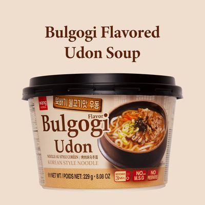 Wang Korean BBQ Bulgogi Flavored Udon Noodle Bowl - No MSG Added, No Preservatives - 290 Calories Per Meal - Convenient and Instant Meal, Ready in 3 Minutes - Microwaveable Bowl (Pack of 6)