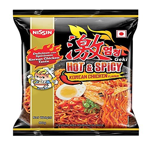 Nissin Geki Hot &amp; Spicy Korean Ramen Instant Chicken Noodles | Bold, Fiery Chicken Flavor with Authentic Korean Spices for a Quick Meal | 80gm