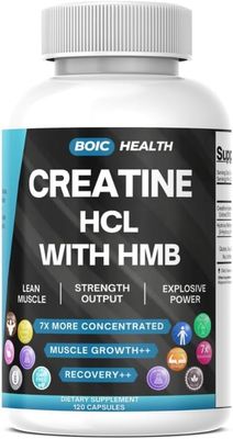 BOIC Creatine HCL HMB Capsules | 410mg HMB per Serving &amp; 1250mg Creatine Hydrochloride | Performance Formula &amp; Ultra-Pure Strength | No Bloating, Highly Soluble - 120 Capsules